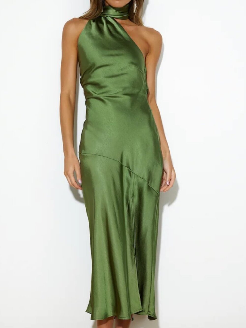 Athenian Satin Maxi Dress Olive - S